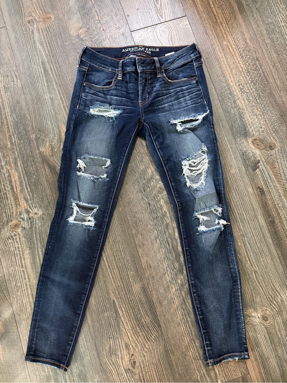 American Eagle Outfitters Distressed Dark Blue Ripped Jeggings